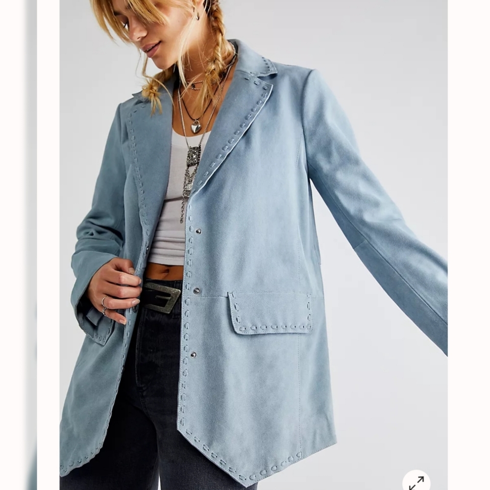 Free People Light Blue Leather Jacket